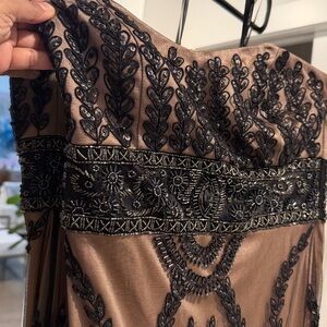 Sue Wong Elegant Strapless Black and Brown Dress